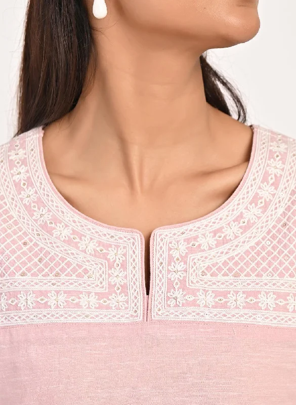 Pink Round Neck Embroidered Tunic