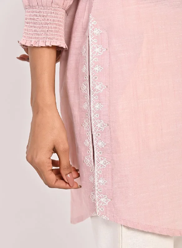 Pink Round Neck Embroidered Tunic