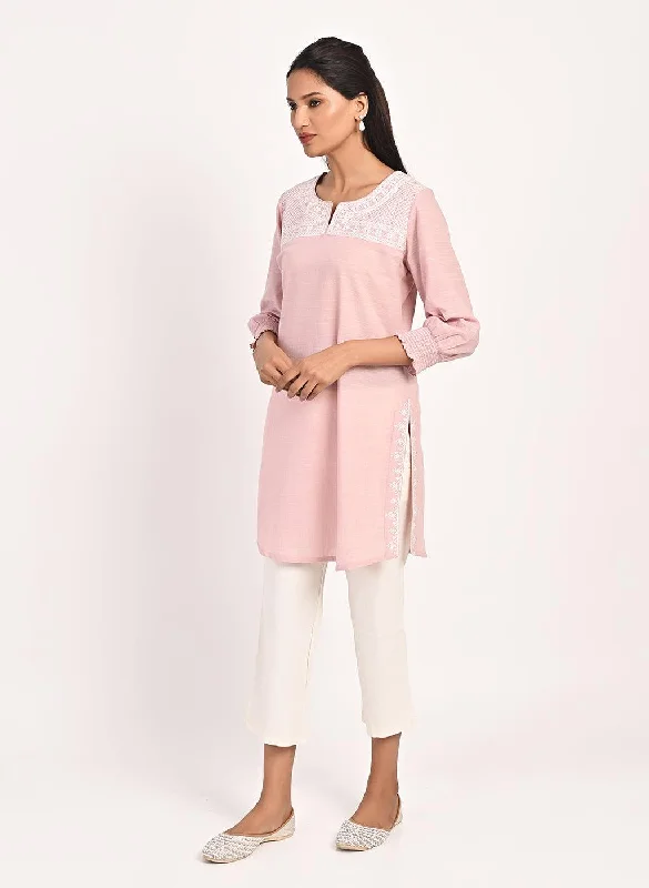 Pink Round Neck Embroidered Tunic