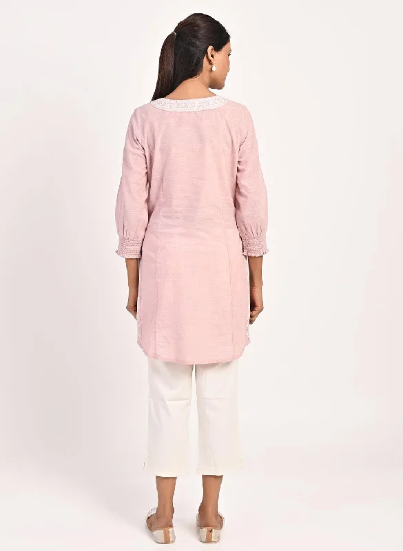 Pink Round Neck Embroidered Tunic