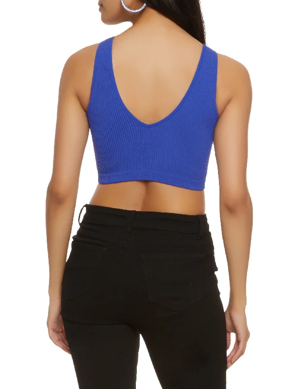 Rhinestone Keyhole Cropped Tank Top