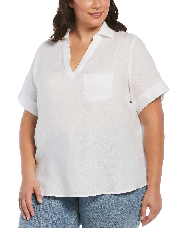 Plus Size Split Neck Linen Top