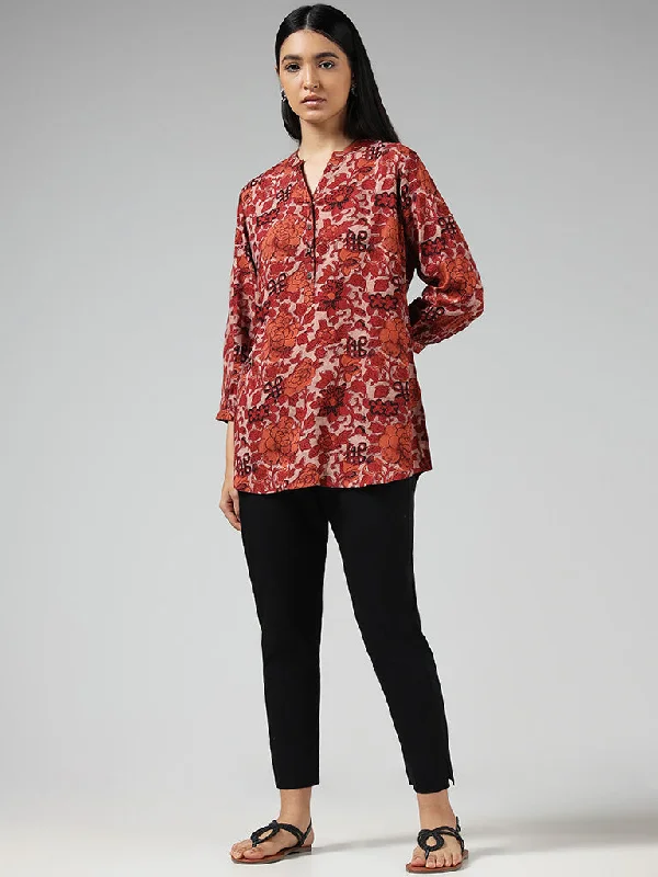 Utsa Maroon Floral Printed Kurti