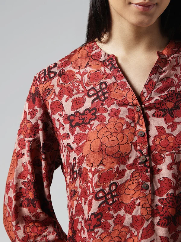 Utsa Maroon Floral Printed Kurti