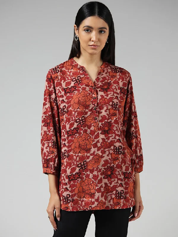 Utsa Maroon Floral Printed Kurti