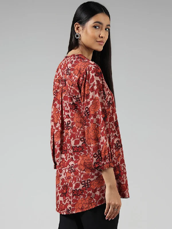 Utsa Maroon Floral Printed Kurti