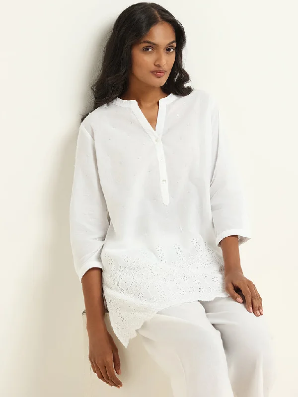 Utsa White Embroidered Kurti