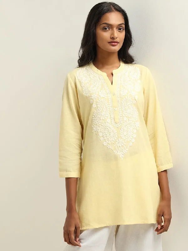 Utsa Yellow Embroidered Kurti