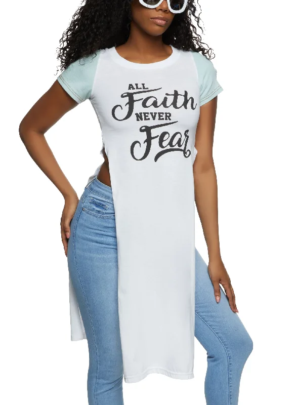 All Faith Never Fear Denim Sleeve Graphic Tee