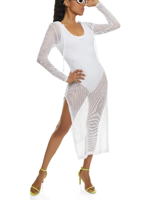 Fishnet Hooded Swim Cover Up