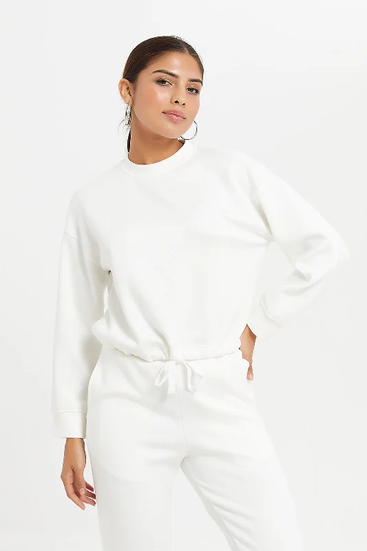 Women White Fitted Sweatshirt