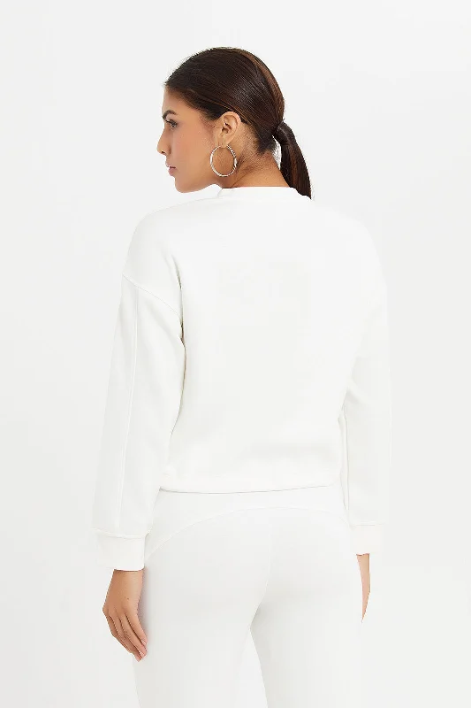 Women White Fitted Sweatshirt