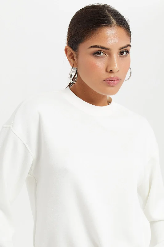 Women White Fitted Sweatshirt