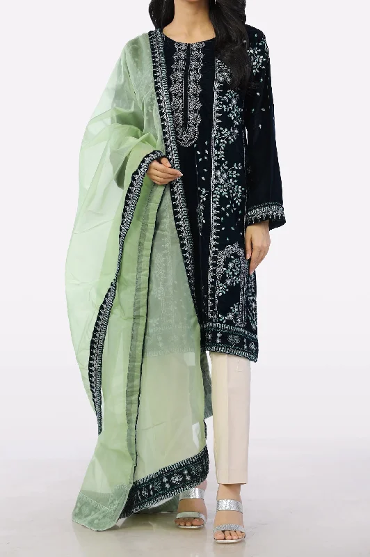 Teal Embroidered Kurti With Dupatta