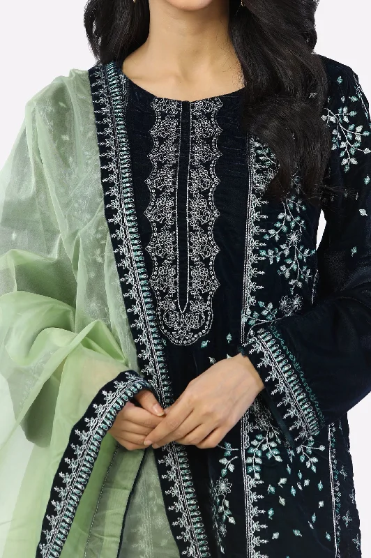 Teal Embroidered Kurti With Dupatta