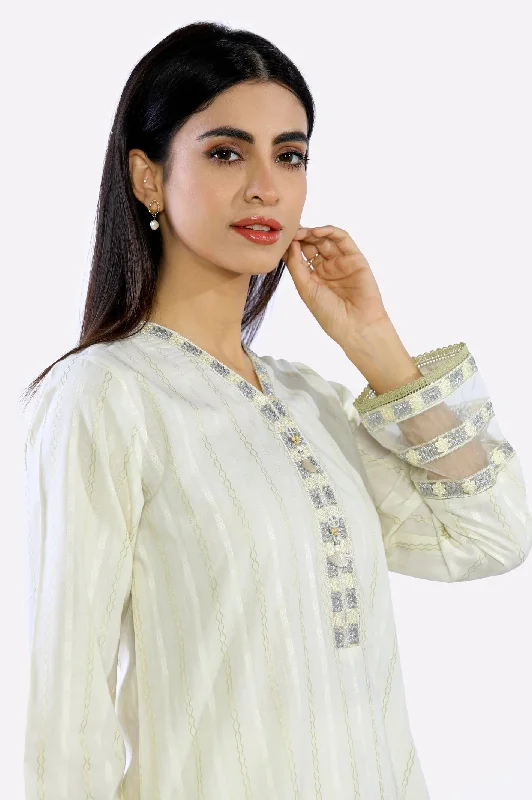 Cream Embroidered Kurti