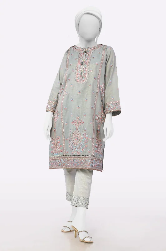 Blue Grey Embroidered Kurti