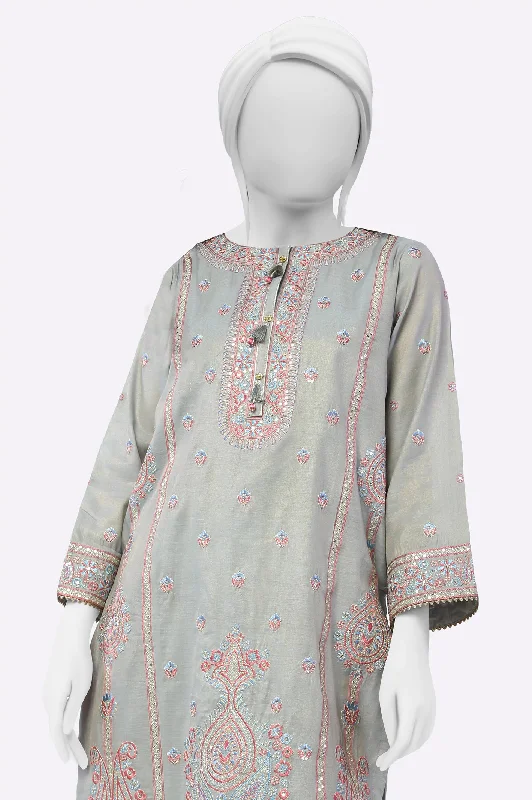 Blue Grey Embroidered Kurti