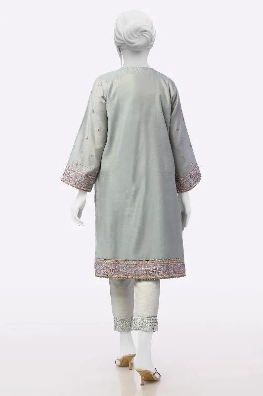 Blue Grey Embroidered Kurti