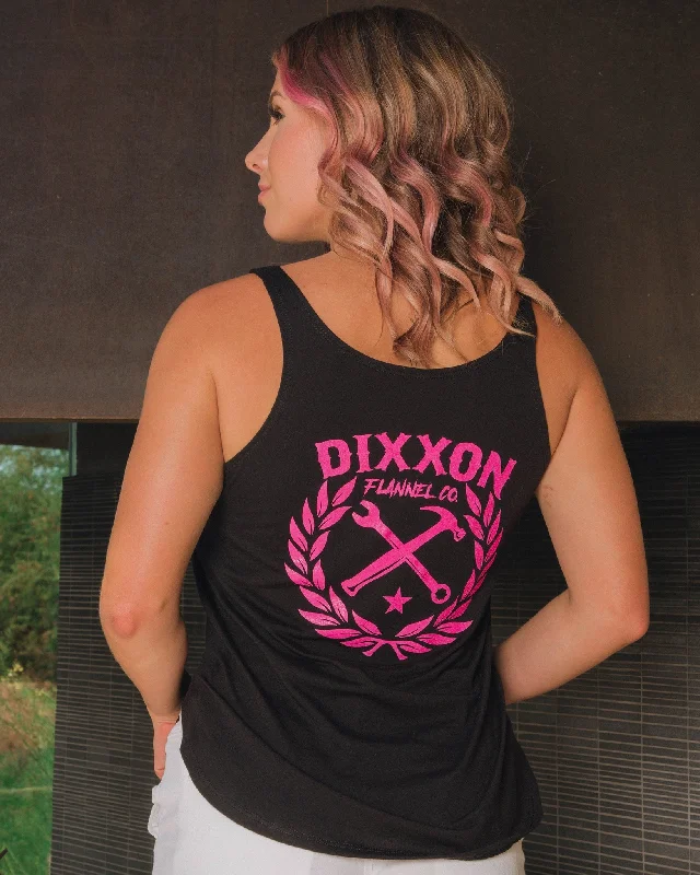 Women's Pink Sketchy Crest Flowy Tank - Black