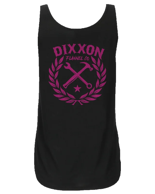 Women's Pink Sketchy Crest Flowy Tank - Black