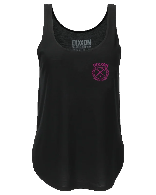 Women's Pink Sketchy Crest Flowy Tank - Black