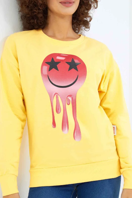 Women Yellow Emoji Printed Sweatshirt