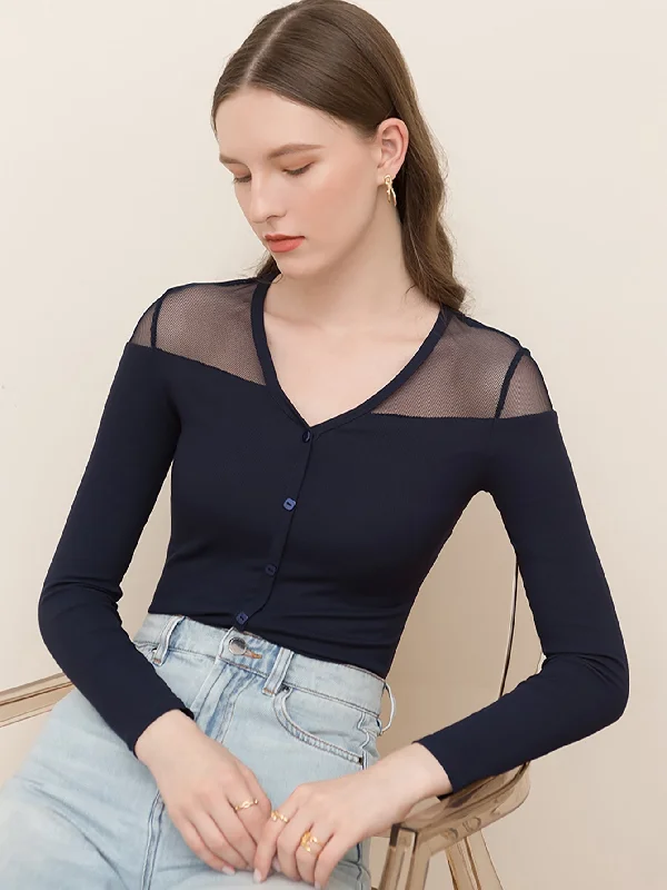 KittenAlarm - V neck mesh crop top