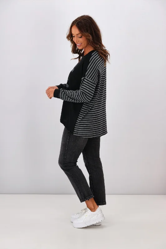 Alpine by Shine On Nola Striped Hilo Top with Print Black Grey