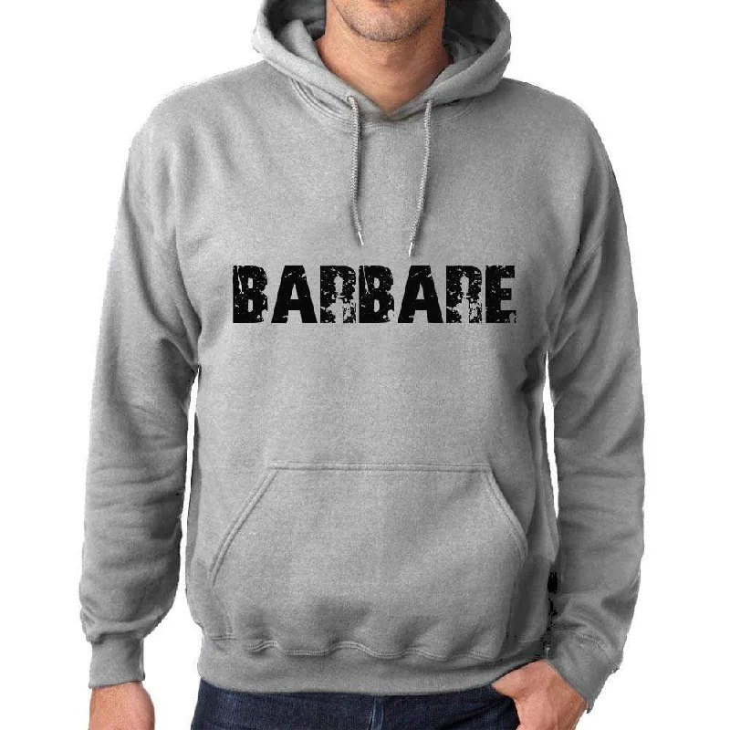 Unisex Printed Graphic Cotton Hoodie Popular Words BARBARE Grey Marl