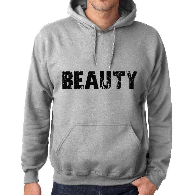 Unisex Printed Graphic Cotton Hoodie Popular Words BEAUTY Grey Marl