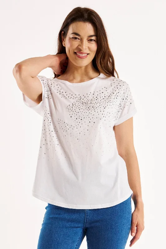 Betty Basics Hailey Short Sleeve Tee White Studs