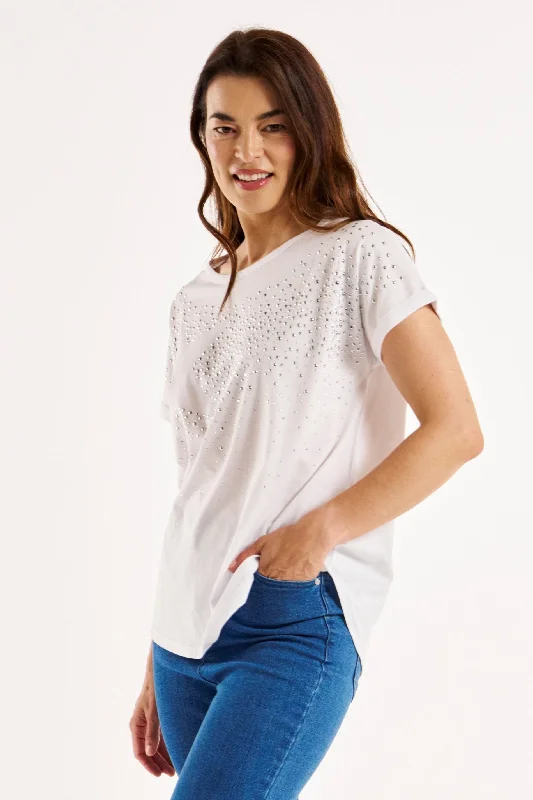 Betty Basics Hailey Short Sleeve Tee White Studs