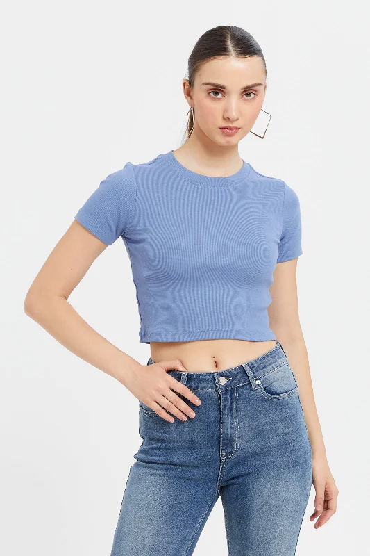 Woman Blue Crop Top