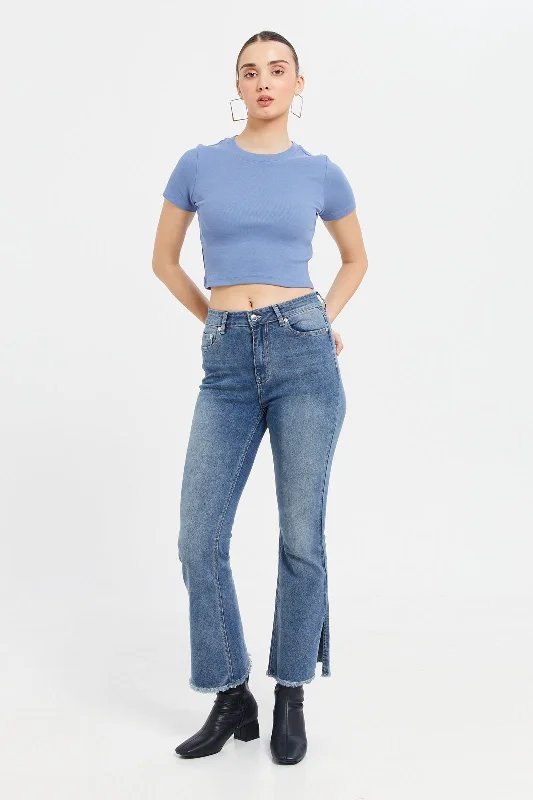 Woman Blue Crop Top