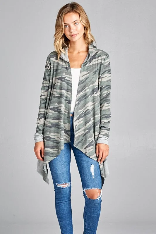 Camouflage french terry cascade long sleeve cardigan