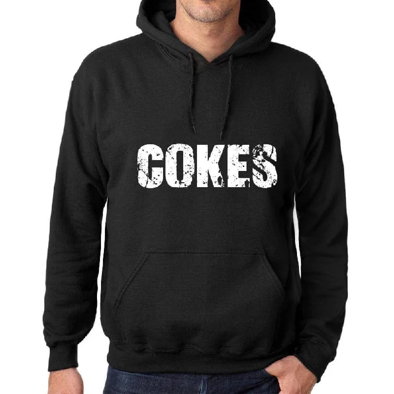 Men's Women's Unisex Printed Graphic Cotton Hoodie Soft Heavyweight Hooded Sweatshirt Pullover Popular Words COKES Deep Black