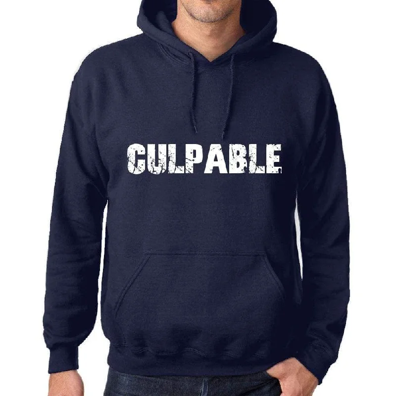 Unisex Printed Graphic Cotton Hoodie Popular Words CULPABLE French Navy