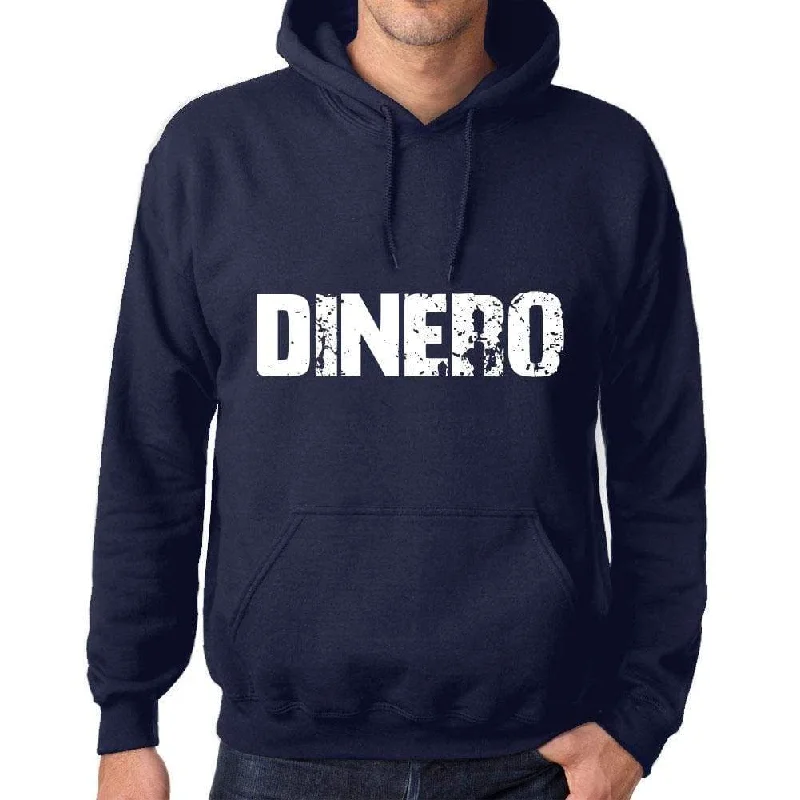 Unisex Printed Graphic Cotton Hoodie Popular Words DINERO French Navy