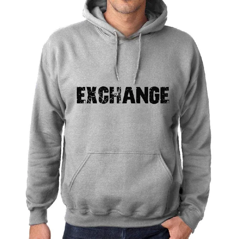 Unisex Printed Graphic Cotton Hoodie Popular Words EXCHANGE Grey Marl