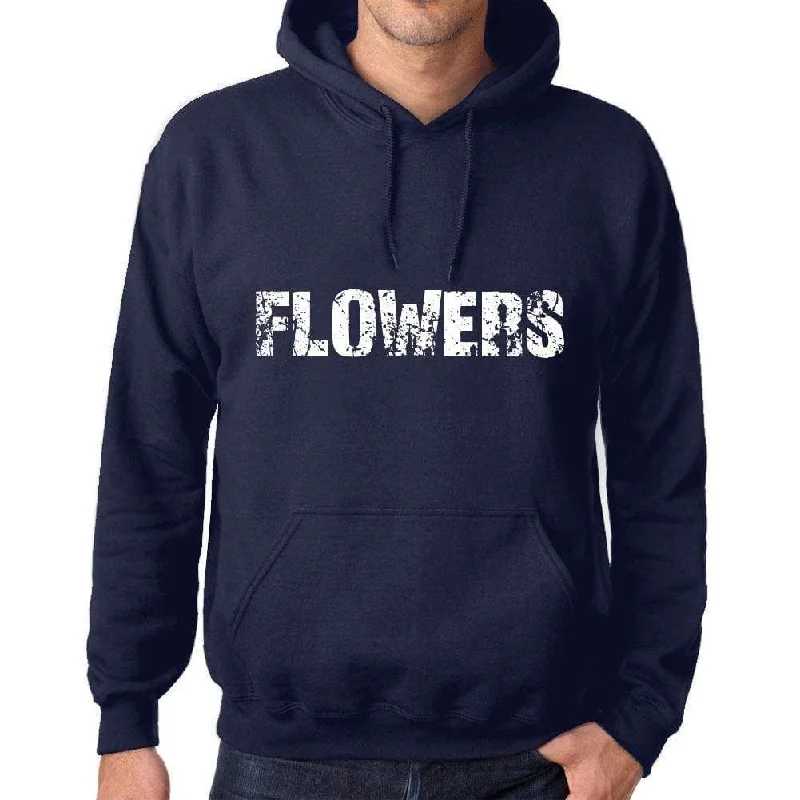 Unisex Printed Graphic Cotton Hoodie Popular Words FLOWERS French Navy