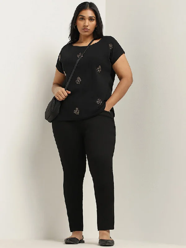 Gia Black Embroidered Top