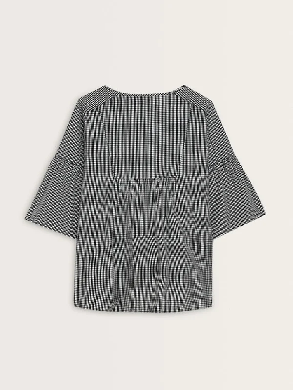 Gia Black Gingham Checkered Cotton Top