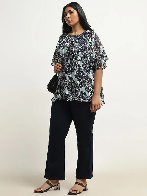 Gia Teal Floral Printed Blouse