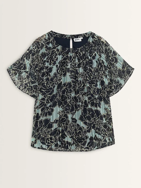 Gia Teal Floral Printed Blouse