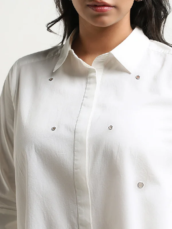 Gia White Embellished Cotton Shirt