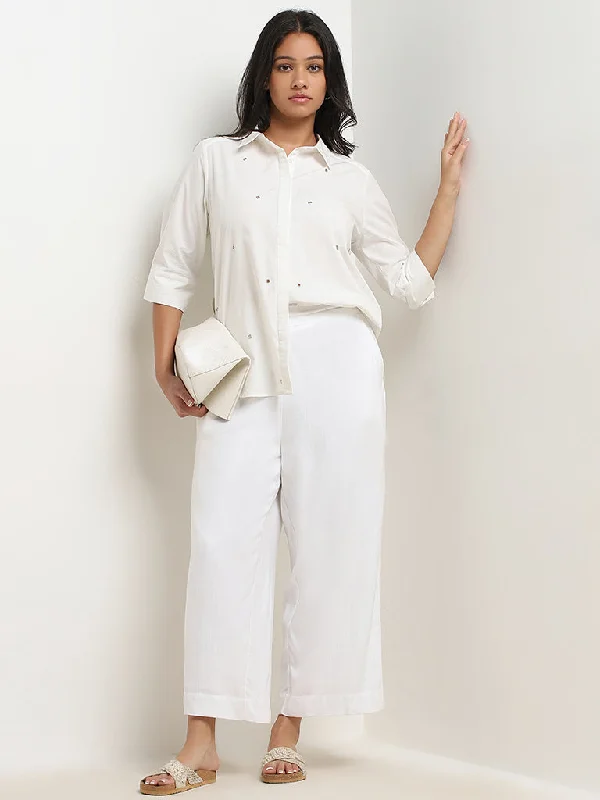 Gia White Embellished Cotton Shirt