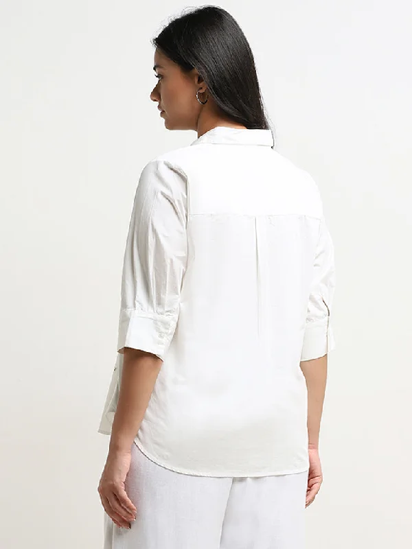 Gia White Embellished Cotton Shirt