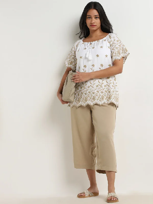 Gia White Floral Embroidered Blouse