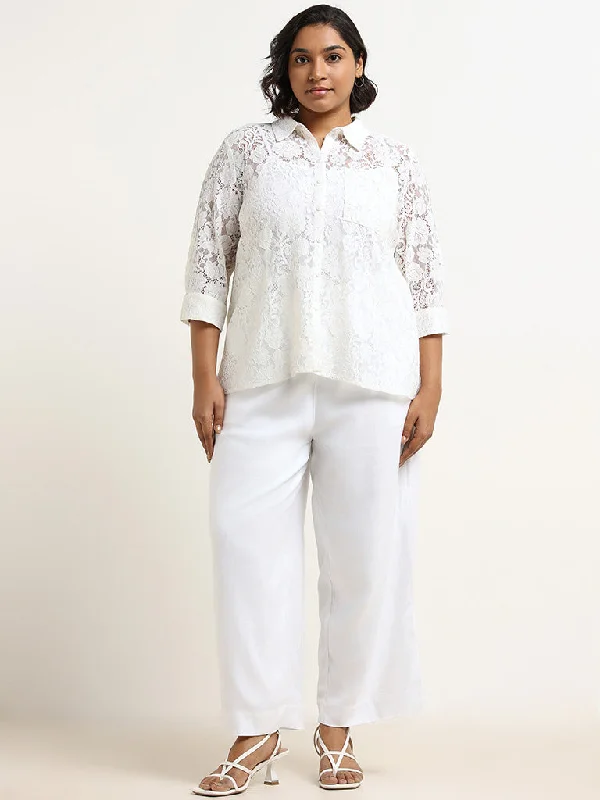 Gia White Schiffli Shirt with Camisole